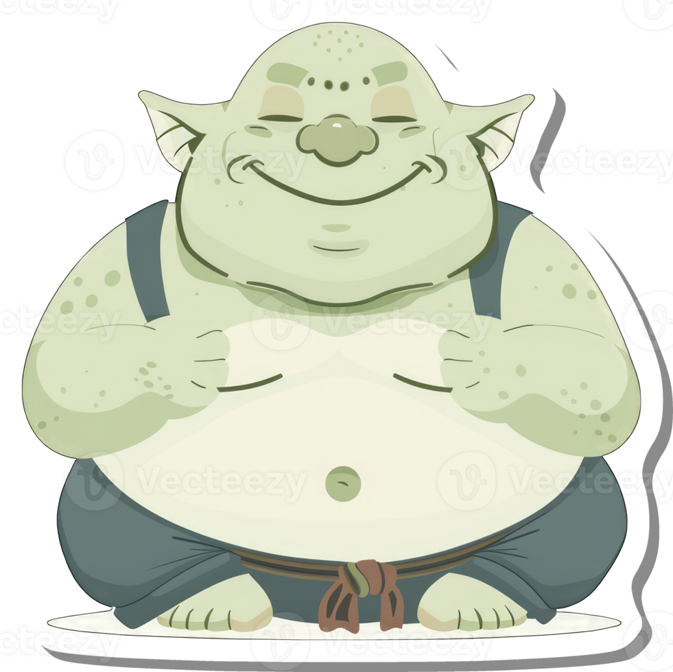 A Happy Green Ogre Sits Meditating Peacefully png