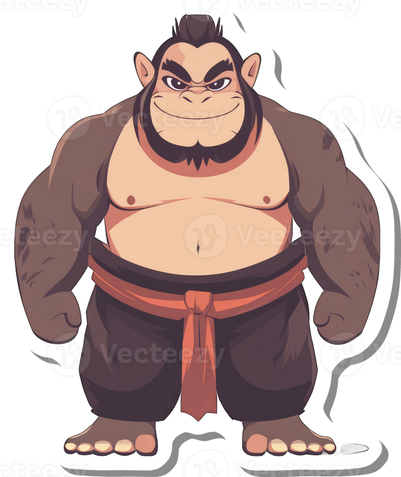 Powerful Muscular Ape Wearing Dark Pants And An Orange Belt png