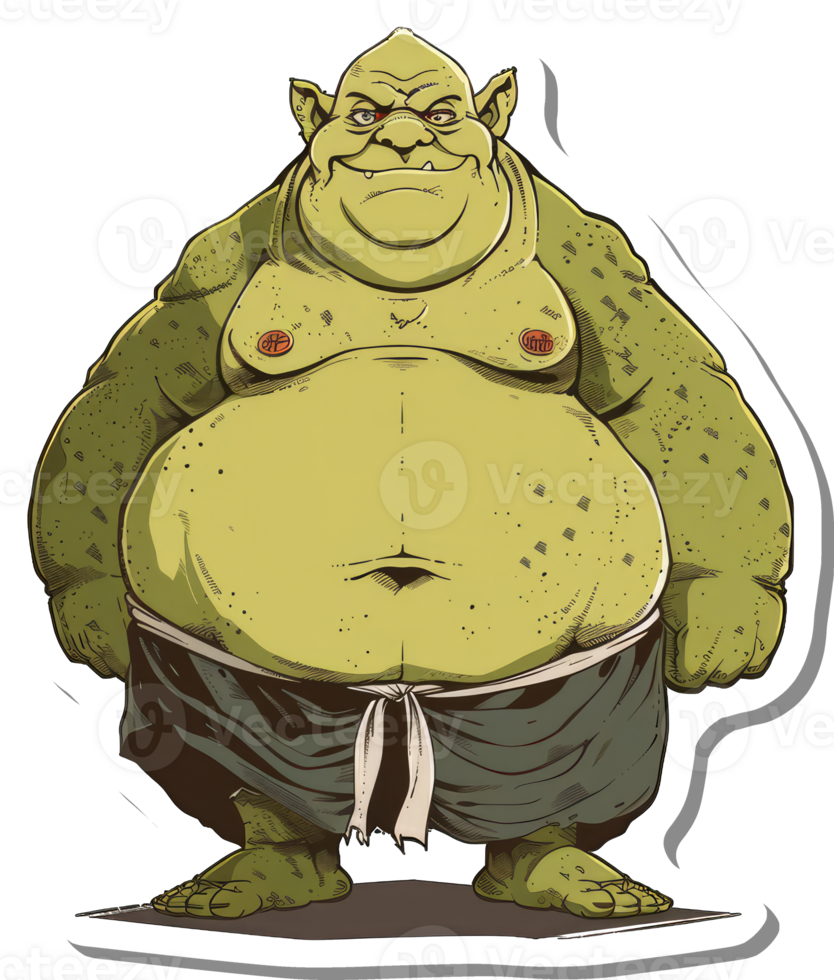 A Large Green Ogre Stands Wearing Simple Clothing png