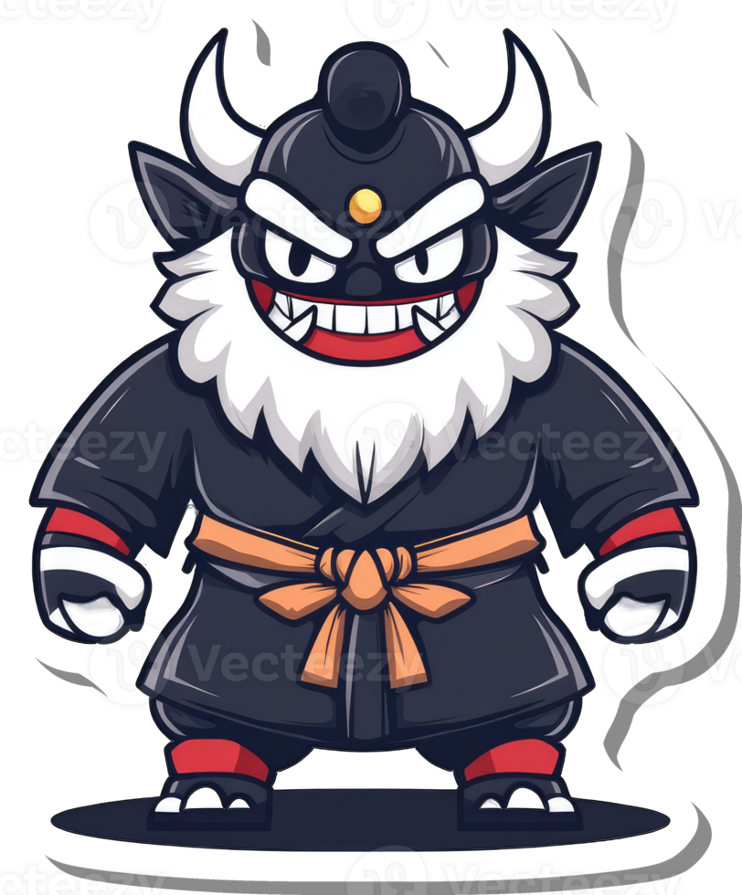 A fierce cartoon oni warrior stands ready for battle png