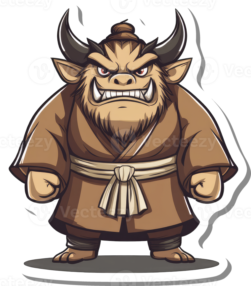 Angry Minotaur Wearing Brown Robes and Belt png