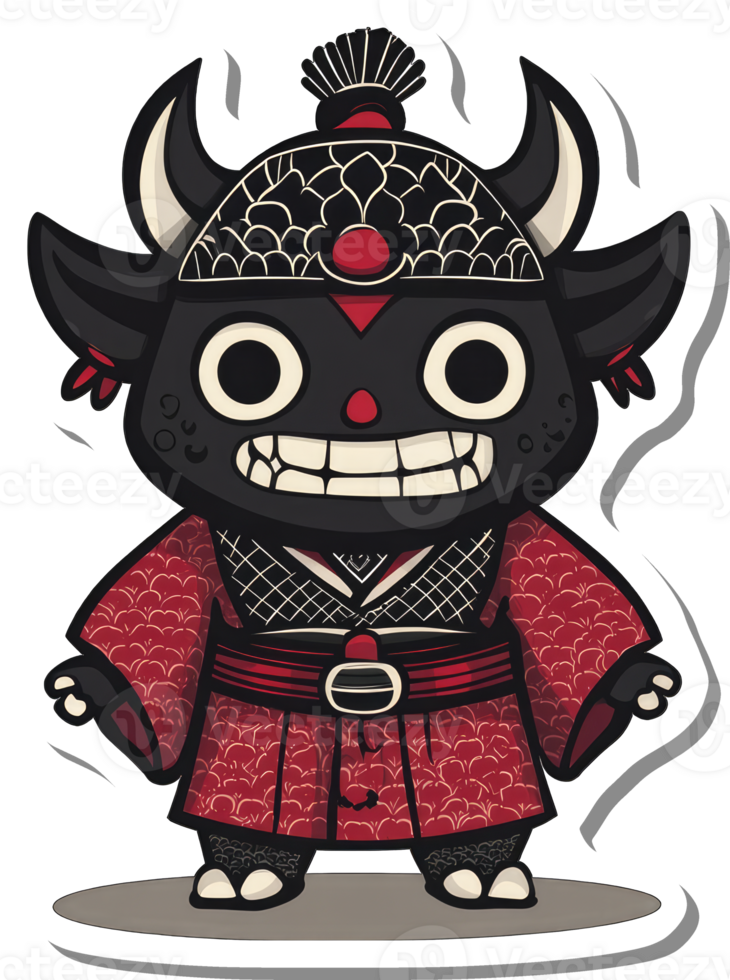 A Cute Black Minotaur Wearing a Red Robe png