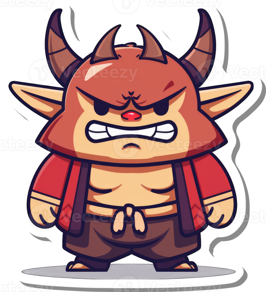 Angry Cartoon Minotaur Wearing Red Jacket png