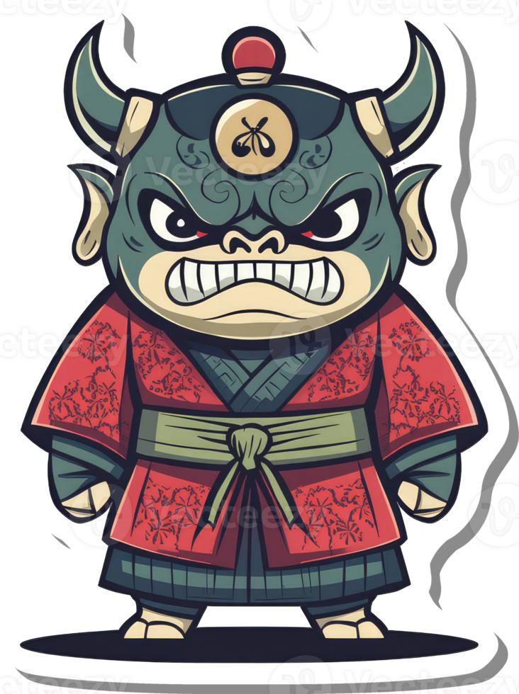 Angry Minotaur Warrior in Traditional Japanese Attire png