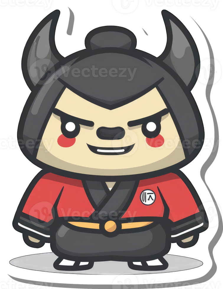 Adorable Cartoon Oni Wearing a Red Kimono png