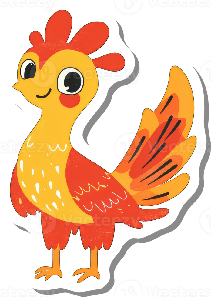 A cheerful cartoon rooster stands proudly displaying vibrant plumage png