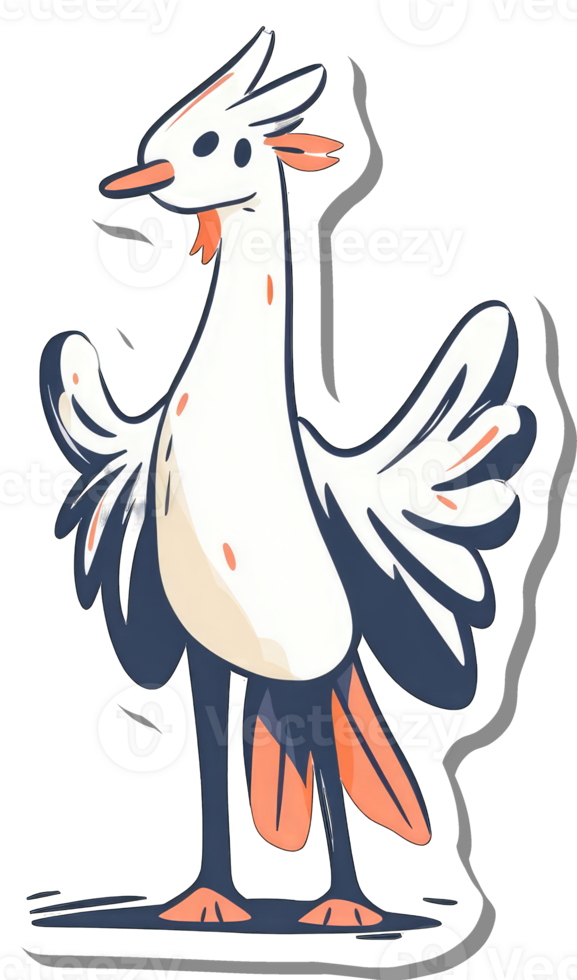 A whimsical stylized bird stands tall and proud png