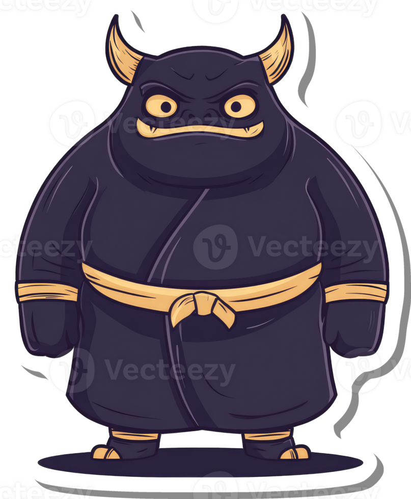A cartoon demon wearing a dark robe and yellow belt png