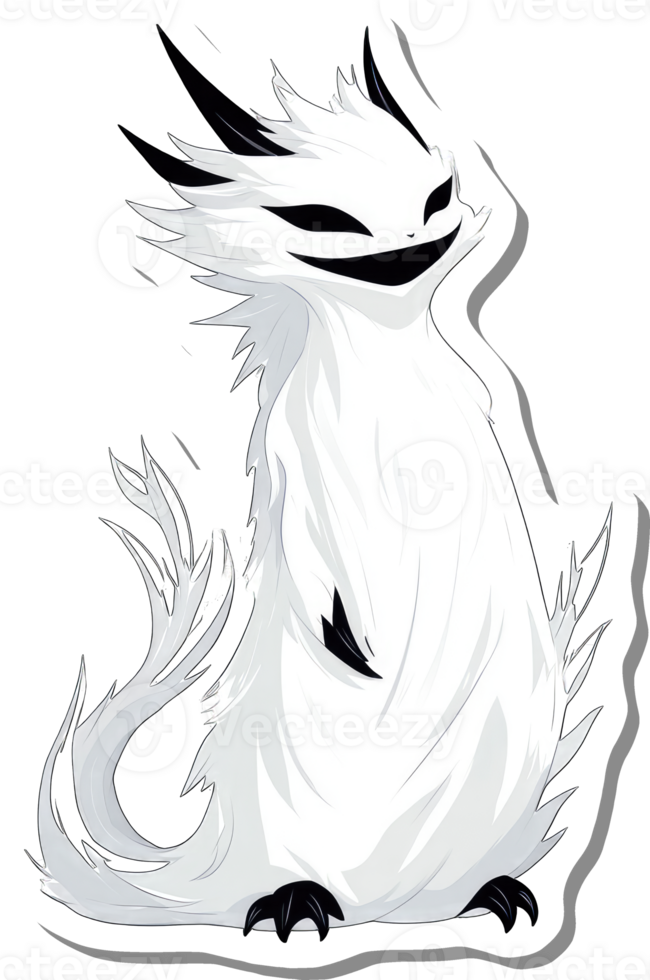 White Furry Creature with Sharp Features and Grin png