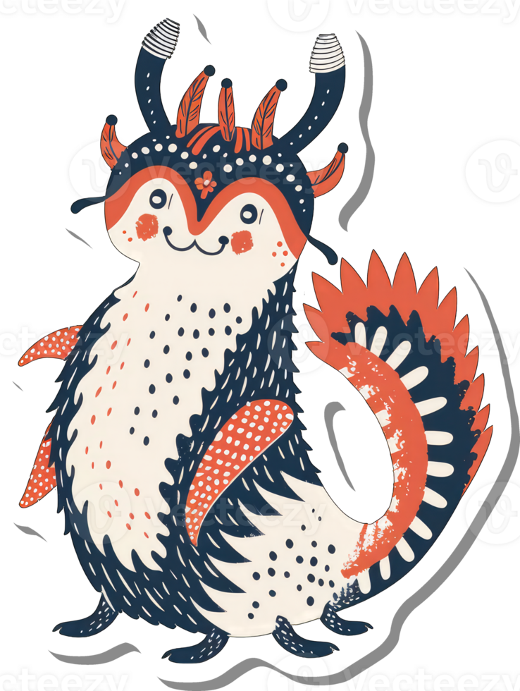 A whimsical creature with ornate details and a cheerful expression png