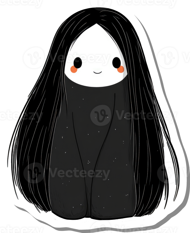 Cute Girl Long Black Hair Simple Drawing png