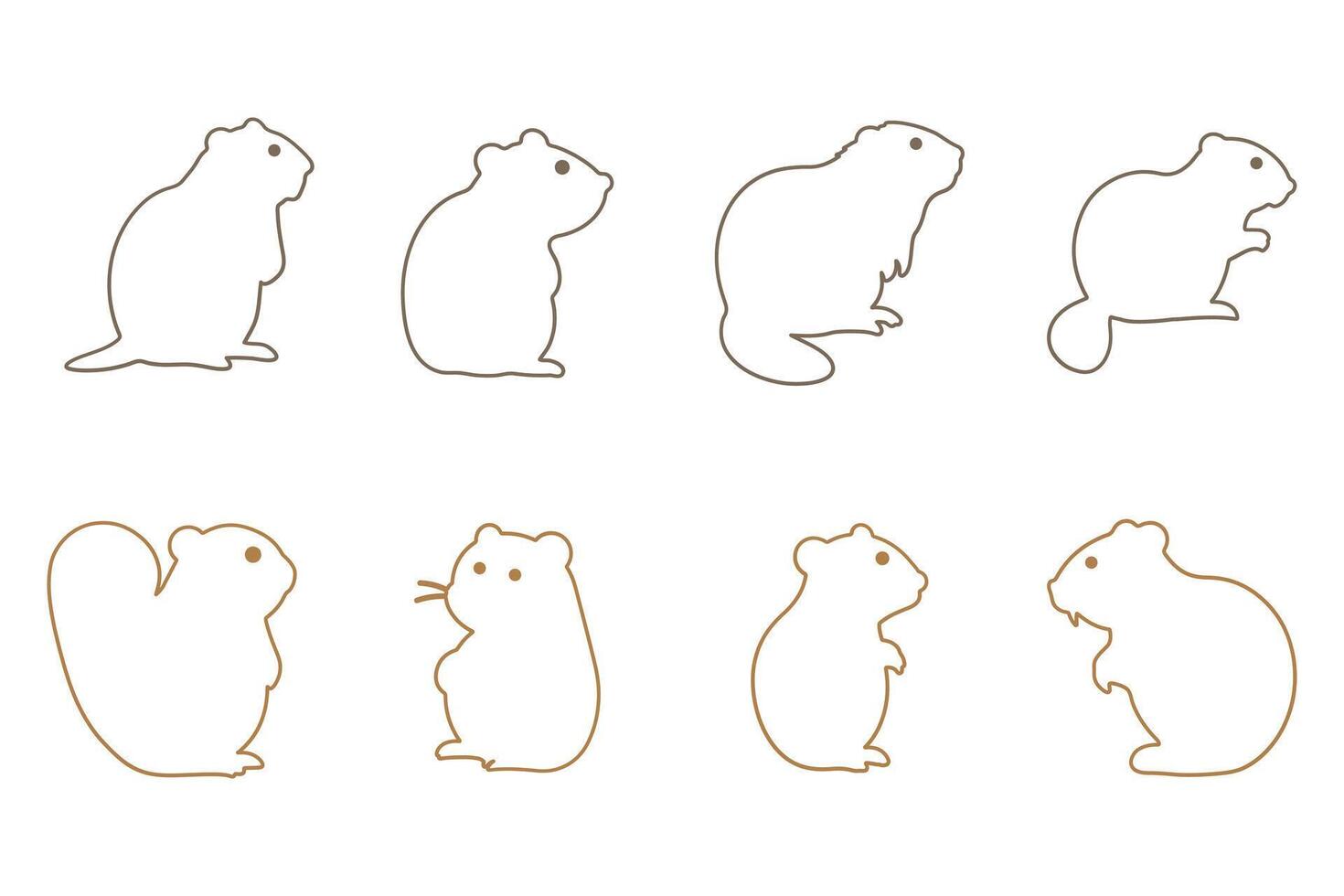 Outline Beaver Illustration Design Set vector