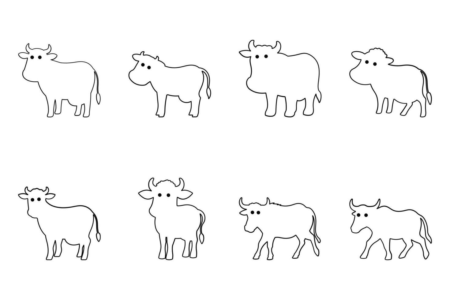 Outline Cow Illustration Icon Set vector
