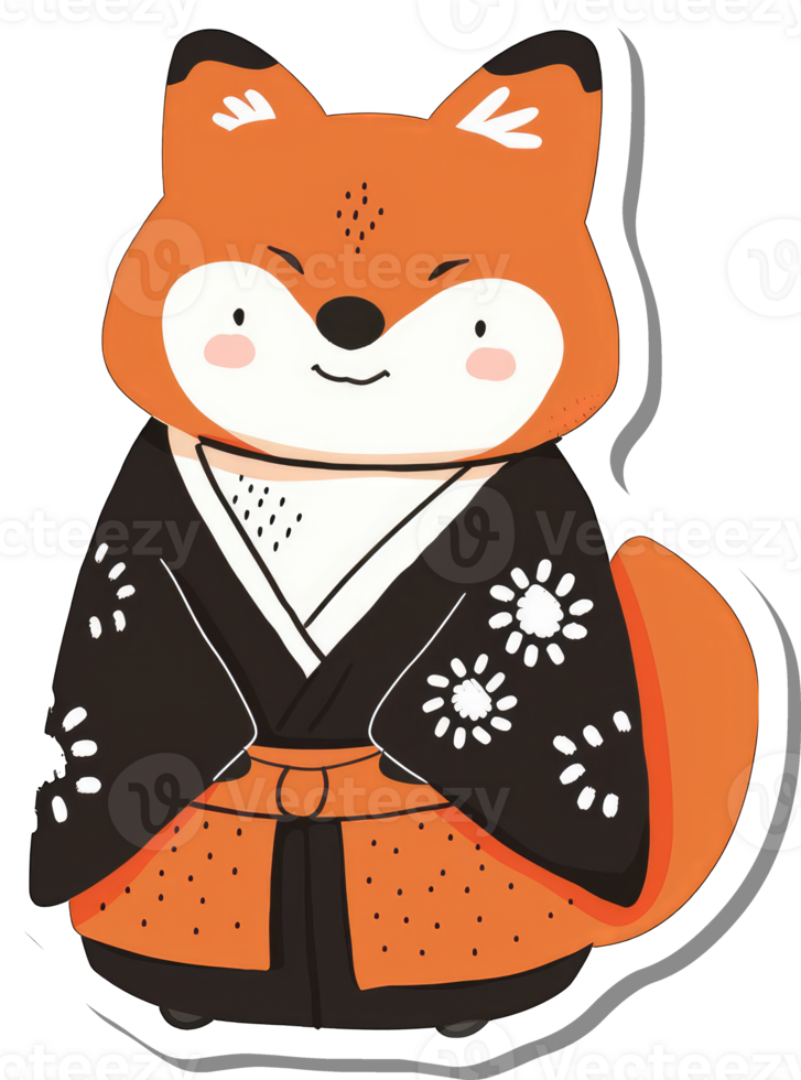An Orange Fox Wearing a Traditional Japanese Kimono png