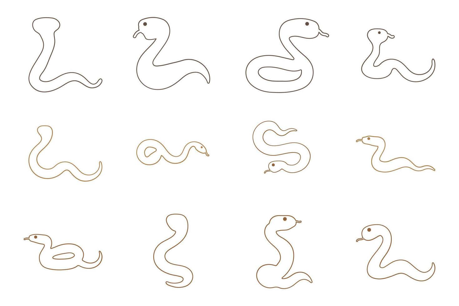 Outline Adder Snake Illustration Design Set vector