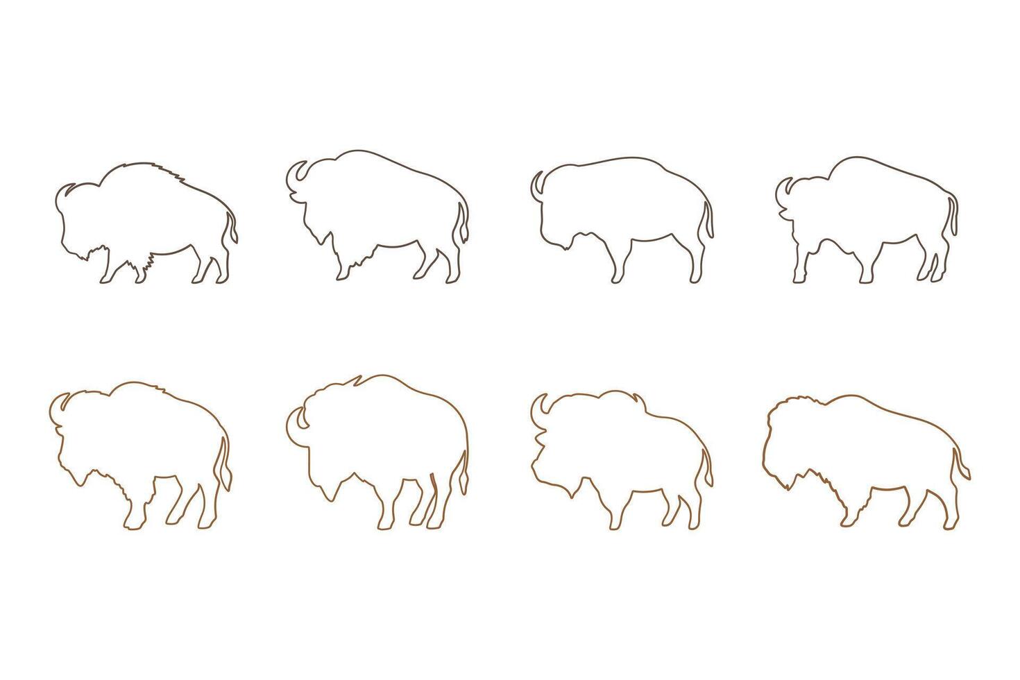 Outline Buffalo Illustration Design Set vector