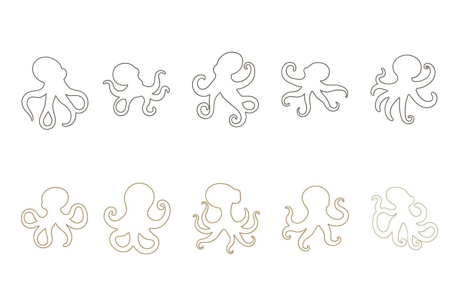 Outline Octopus Illustration Design Set vector