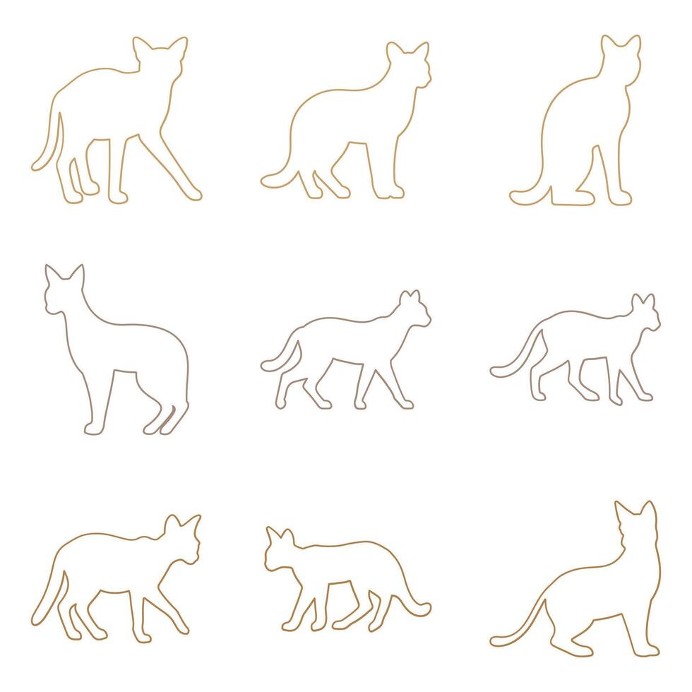 Outline Caracal Illustration Design Set vector