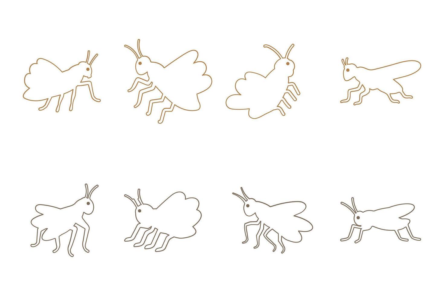 Outline Cricket Animal Illustration Design Set vector