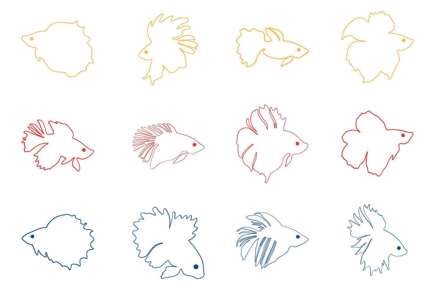 Outline Betta Fish Illustration Design Set vector