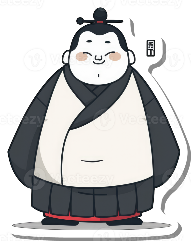 A Cartoon Illustration Of A Happy Plump Asian Man png