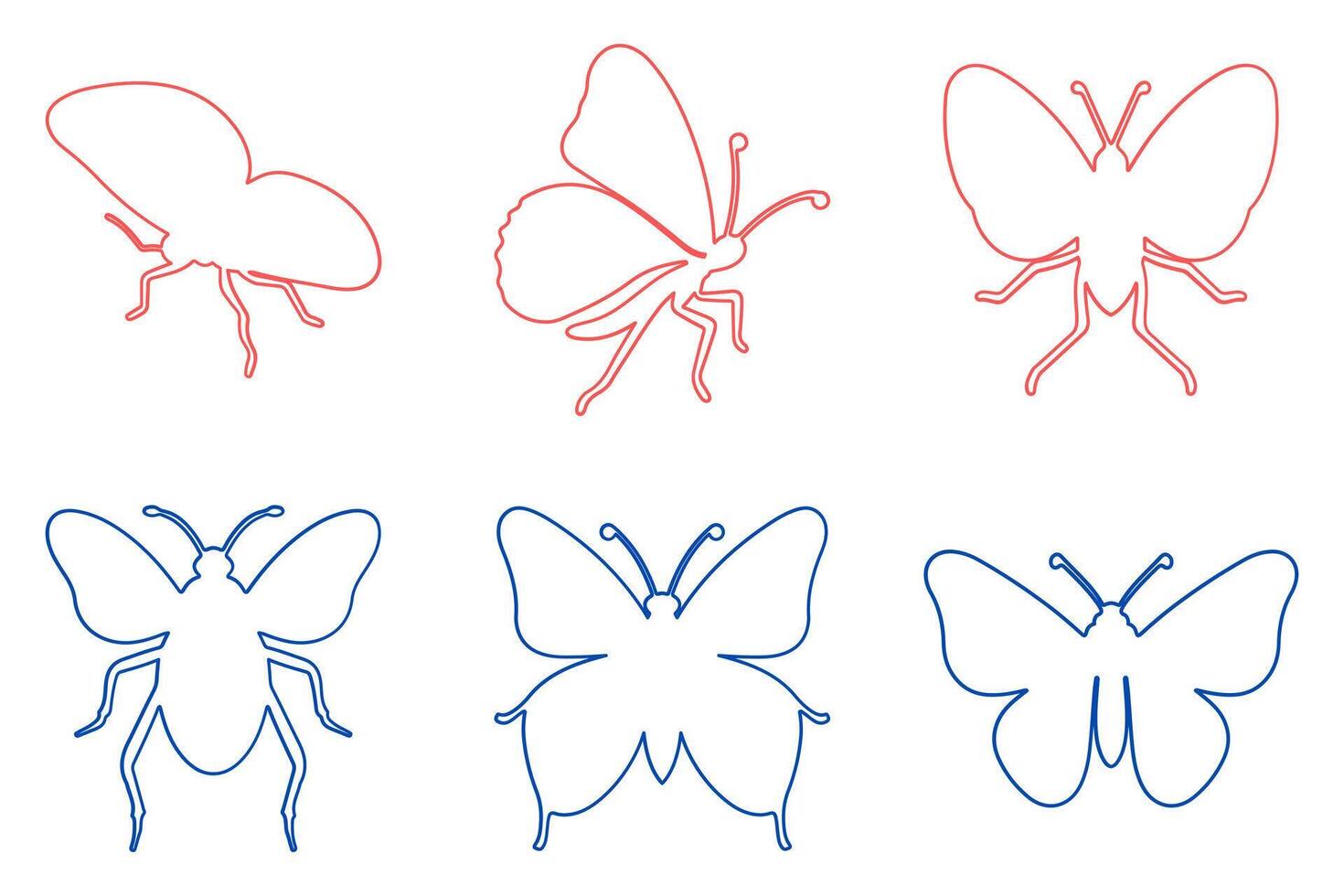 Outline Butterfly Illustration Design Set vector
