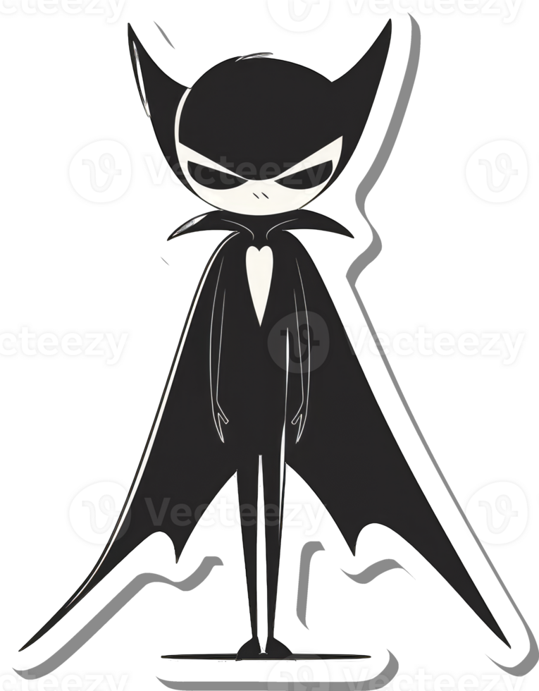 A stylized bat character stands tall in a dark cape png