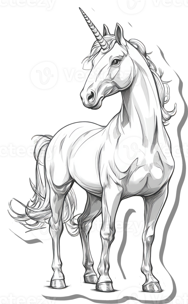 Majestic Unicorn Standing Gracefully In Artistic Linework png
