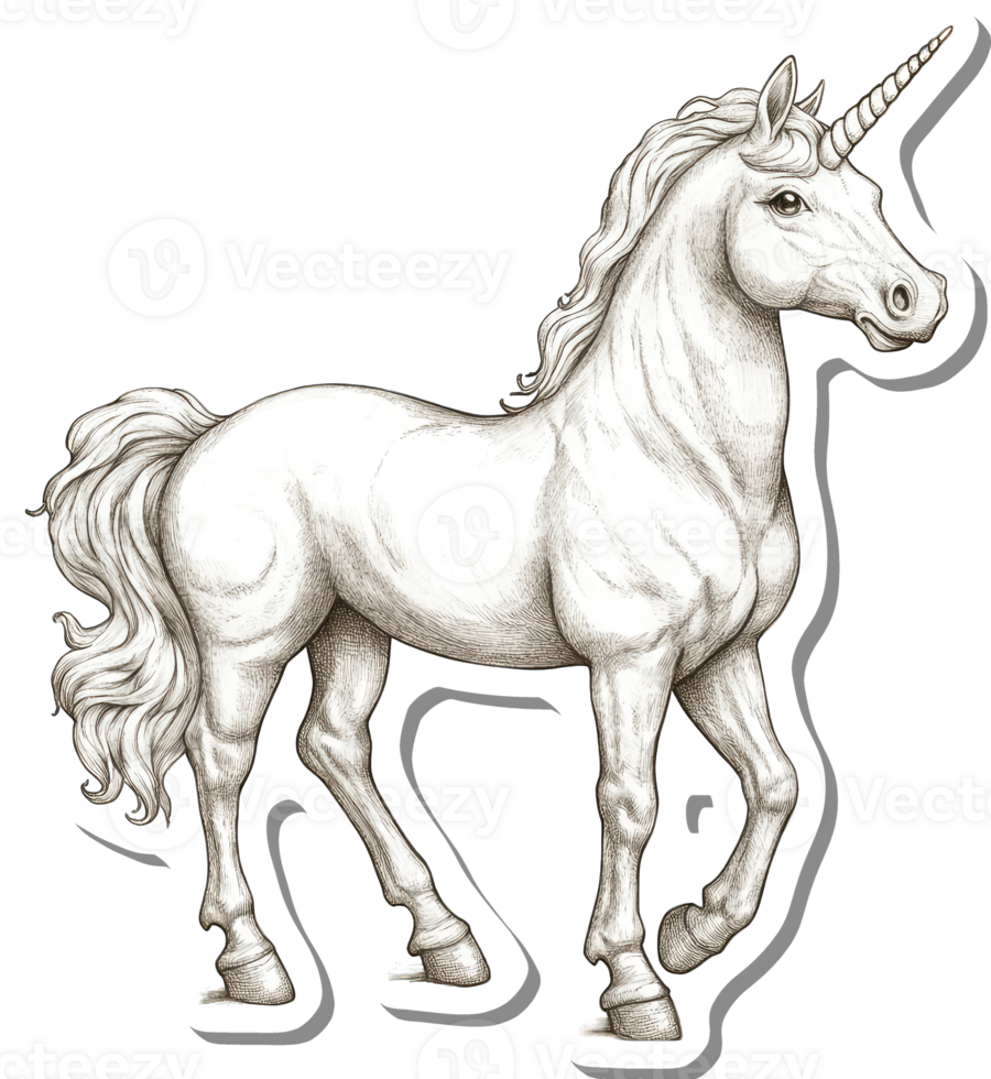 A Detailed Drawing Of A Majestic White Unicorn png