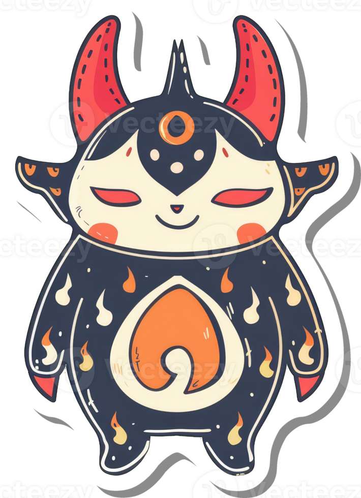 Adorable Fantasy Creature With Horns And Flames png