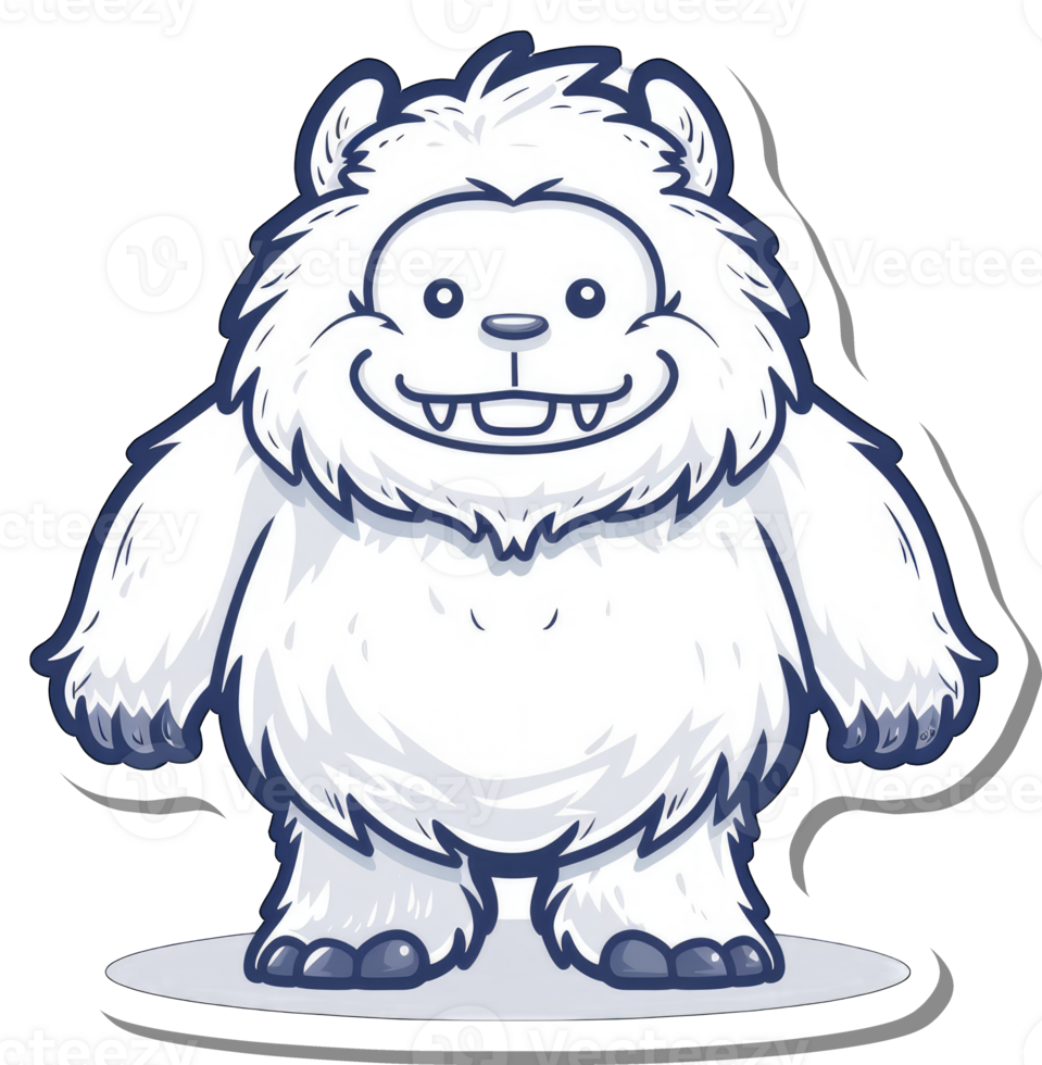 A happy cartoon yeti stands on a small platform png