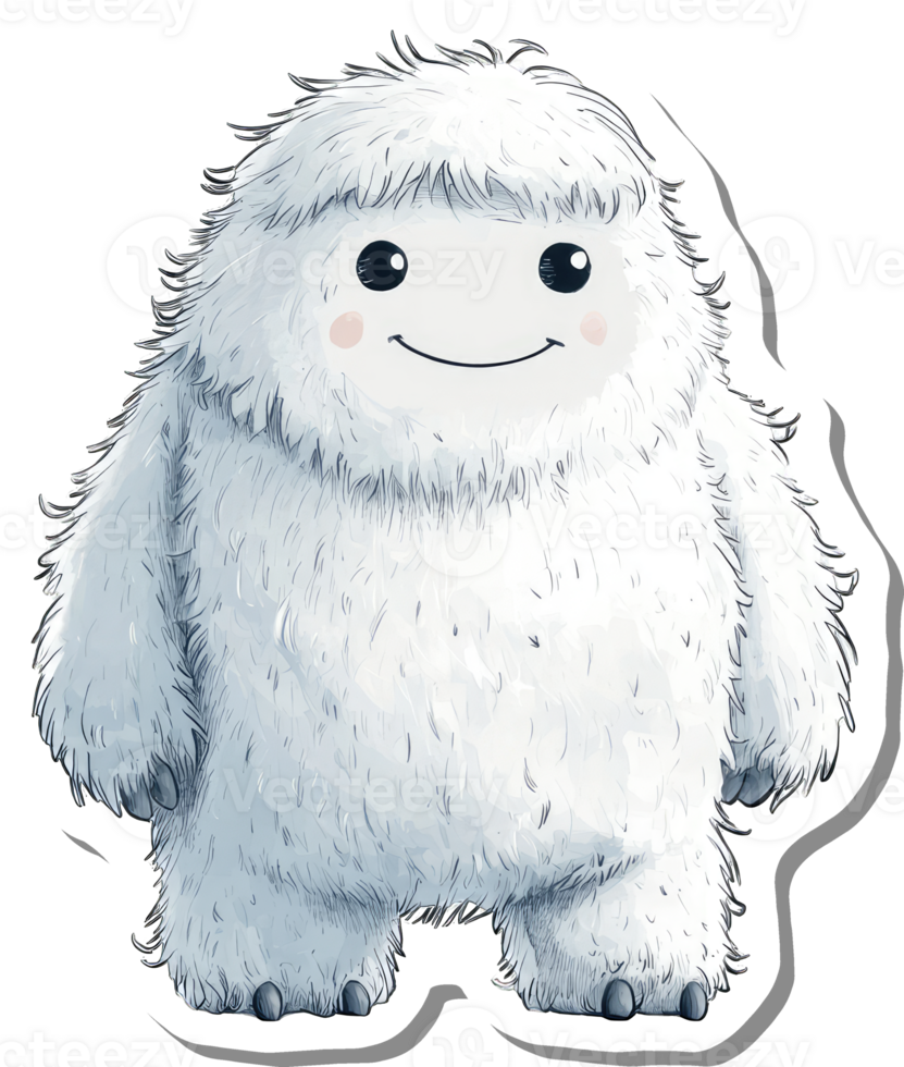 A white yeti with big eyes and a smile png