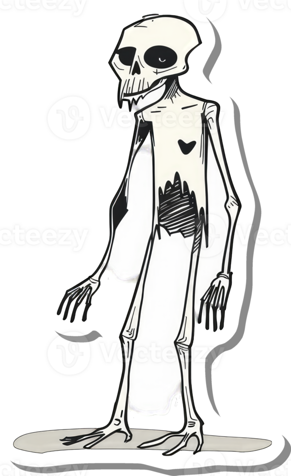 A Cartoon Sketch Of A Standing Skeleton Figure png