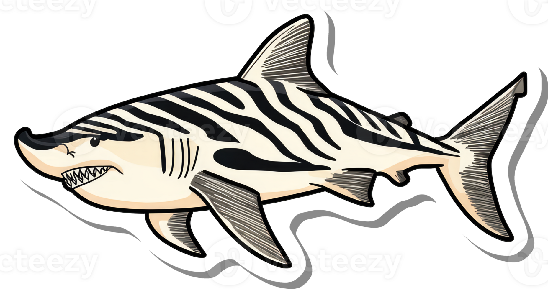 Illustrated Zebra Shark Swimming in Ocean Depths png