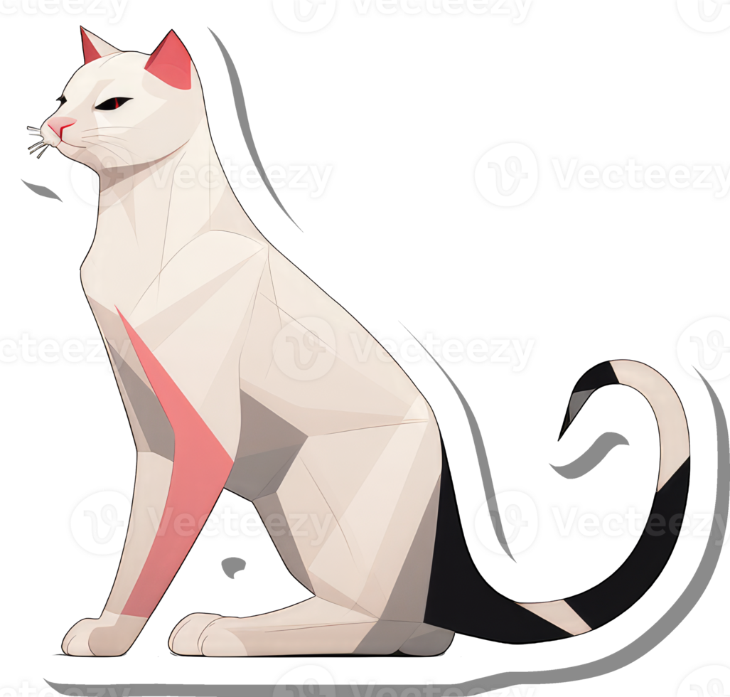 A stylized white cat with black and red accents sits calmly png