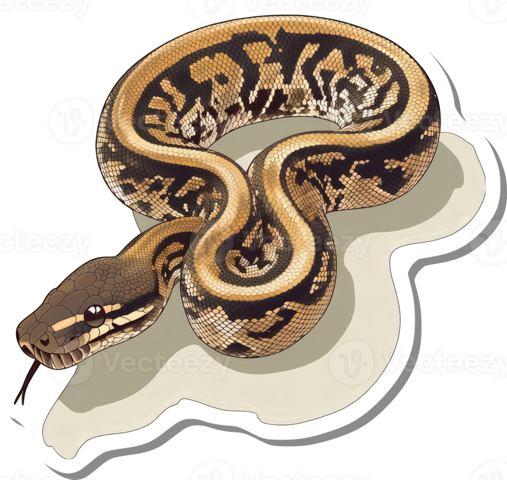 A coiled ball python displays its beautiful patterned scales png