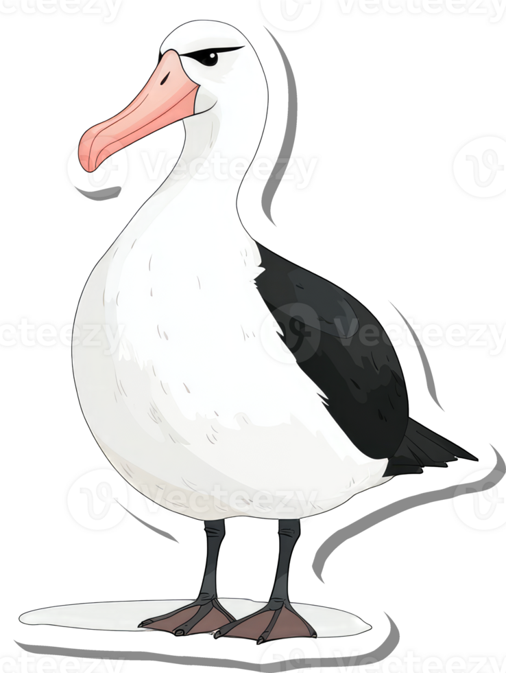 A large white albatross bird with black wings png