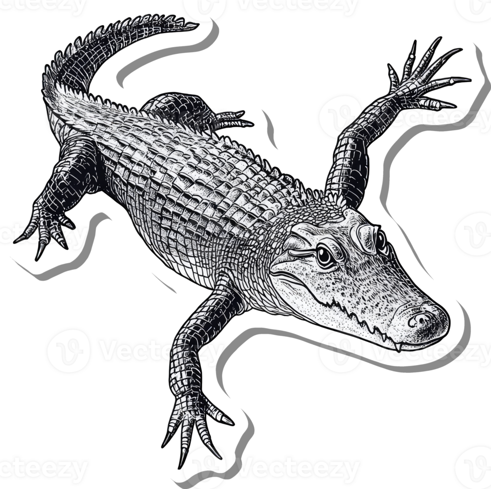 A Detailed Ink Drawing Of A Crocodile png