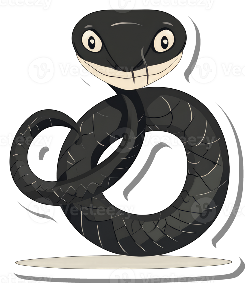 A Cartoon Black Snake Coiled in a Circle png