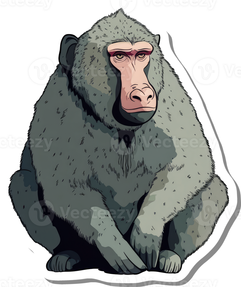 A Gray Baboon Sitting Calmly and Serene png