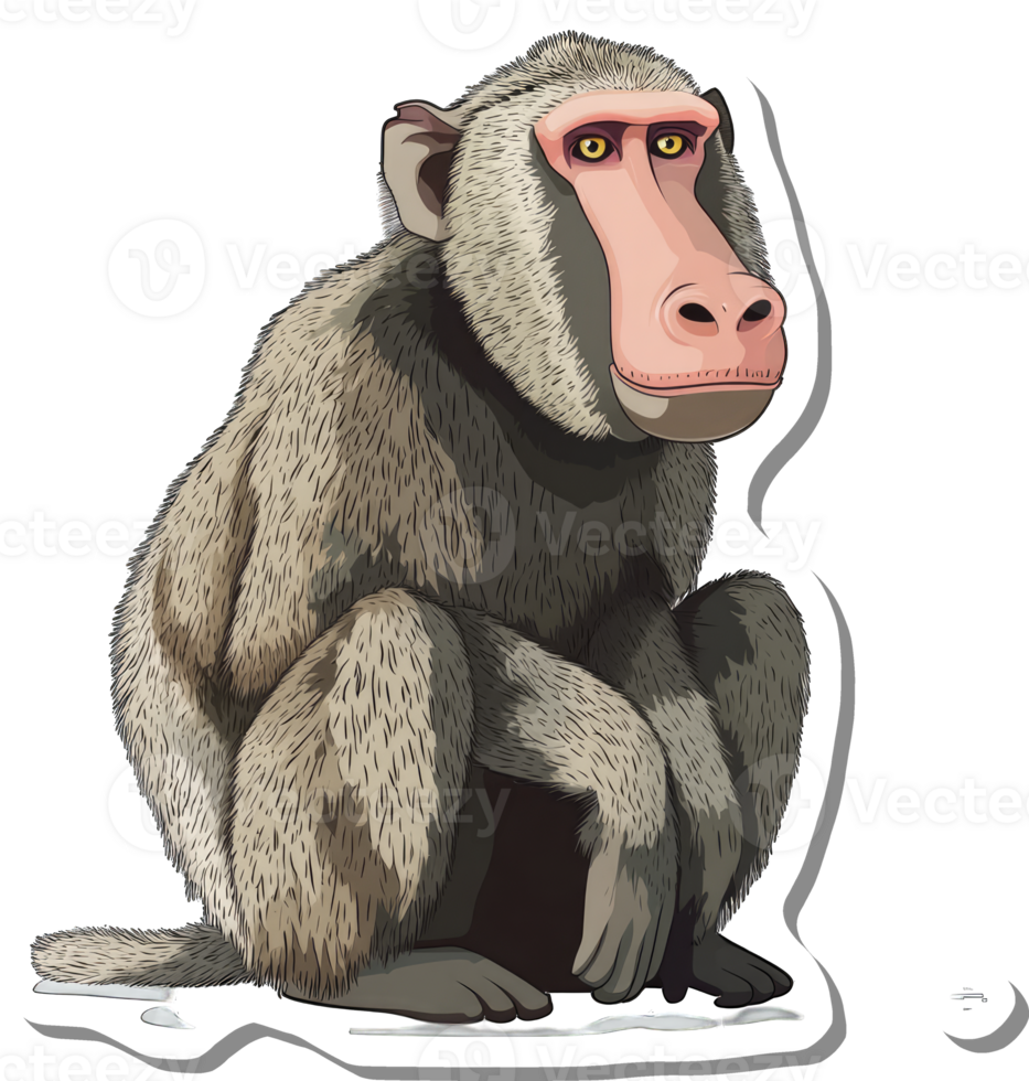 A Sitting Hamadryas Baboon Illustration Depicted png