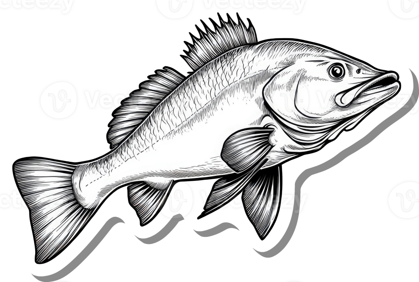 Intricate Line Art Depiction Of A Striking Fish png