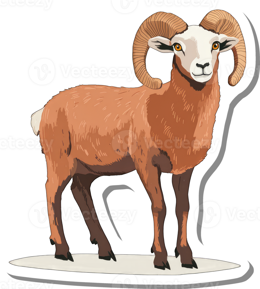 A Majestic Brown Ram with Large Curving Horns png