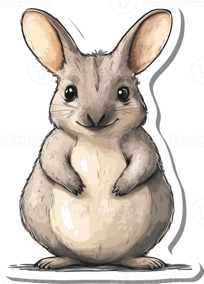 Adorable Grey Rabbit Sitting Happily Illustrated png