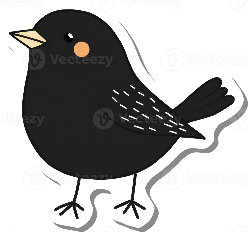 A Cute Black Bird Illustration With White Details png