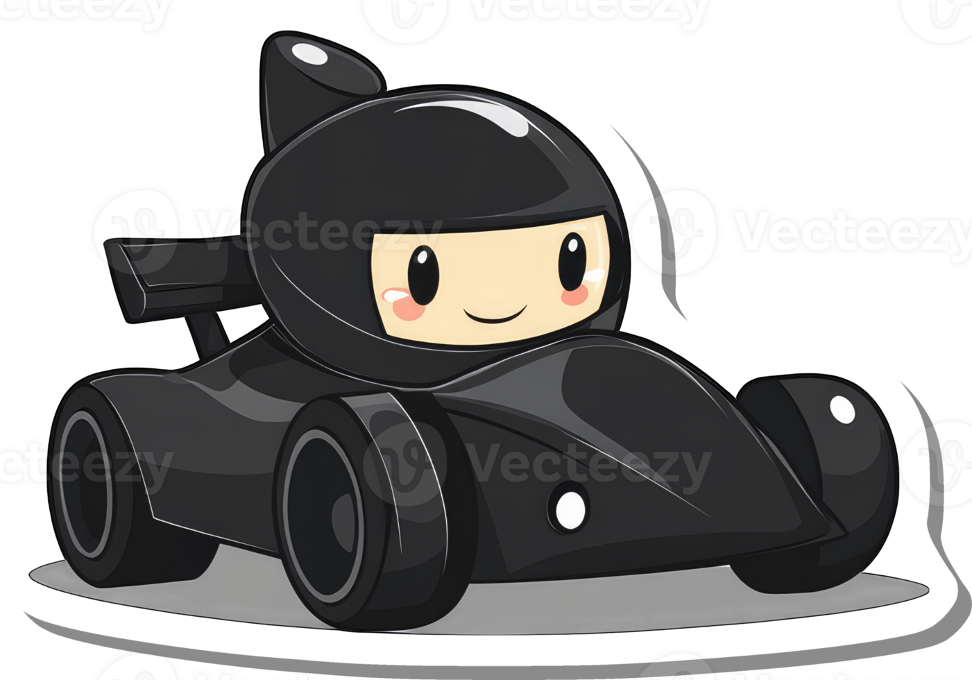Adorable Cartoon Racer In A Sleek Black Formula Car png