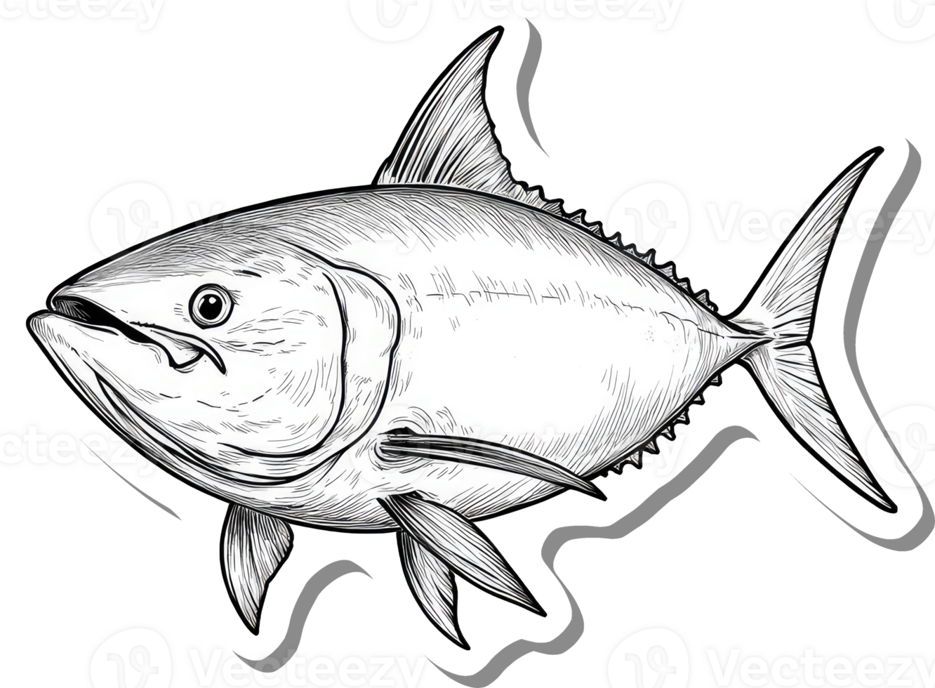 Detailed Line Drawing Of A Large Tuna Fish png