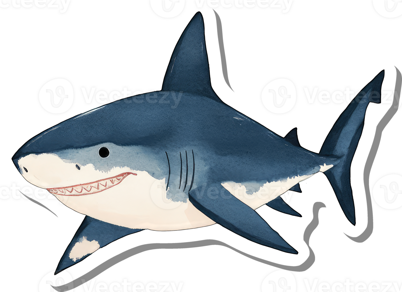 A Watercolor Illustration Of A Great White Shark png