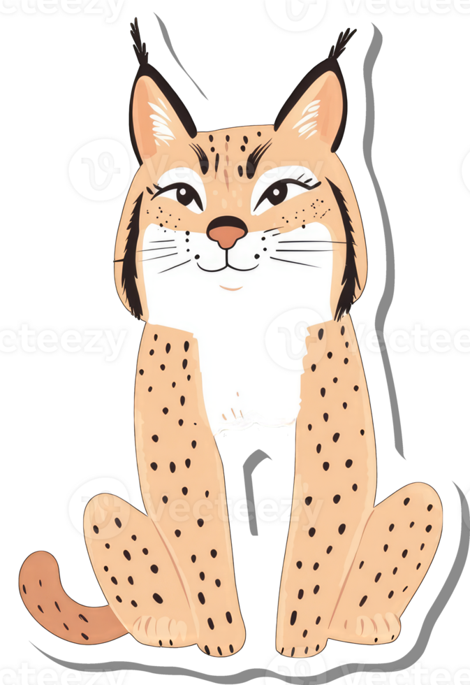 Adorable Cartoon Bobcat Sitting Contentedly png