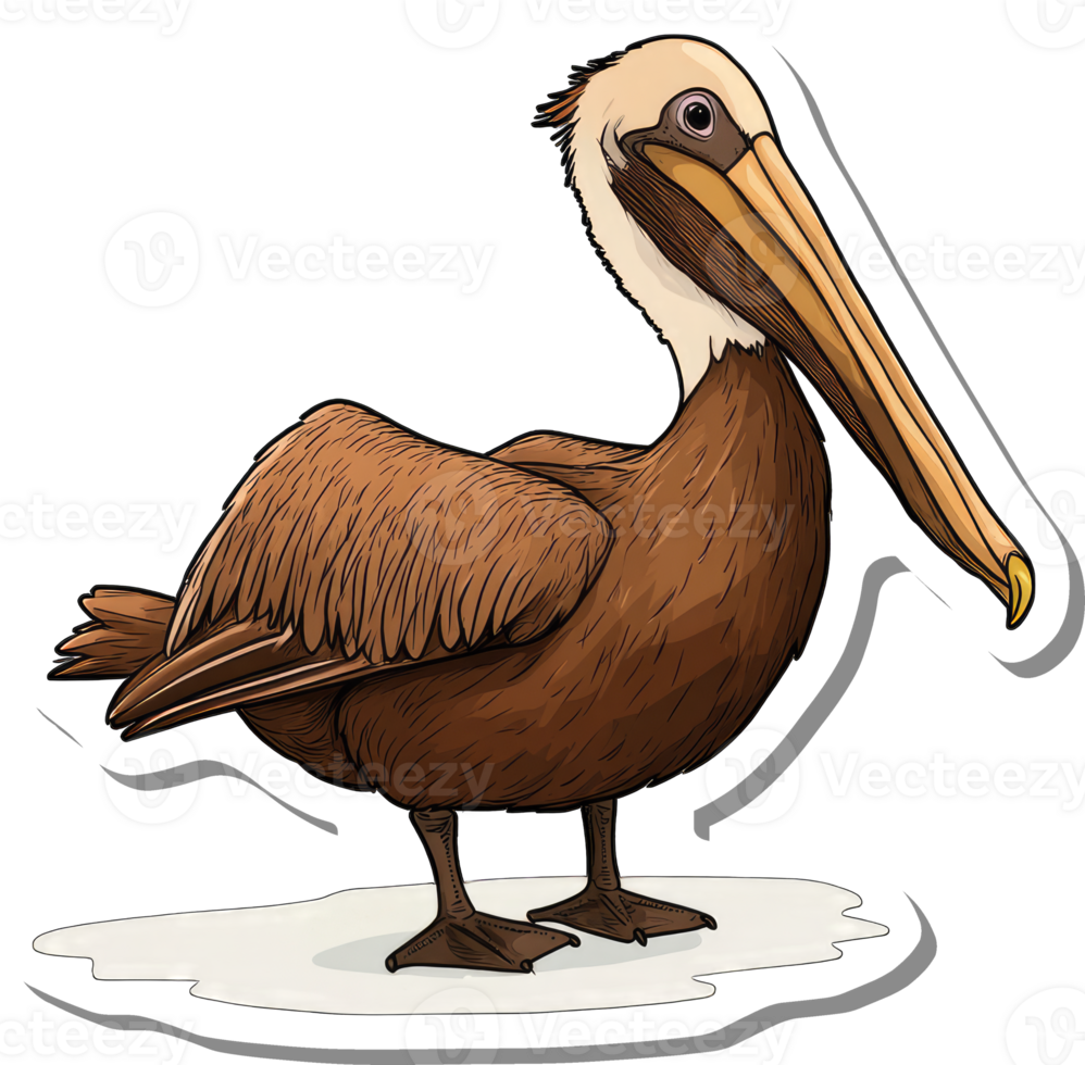 Brown Pelican Bird Illustration Sticker Design png